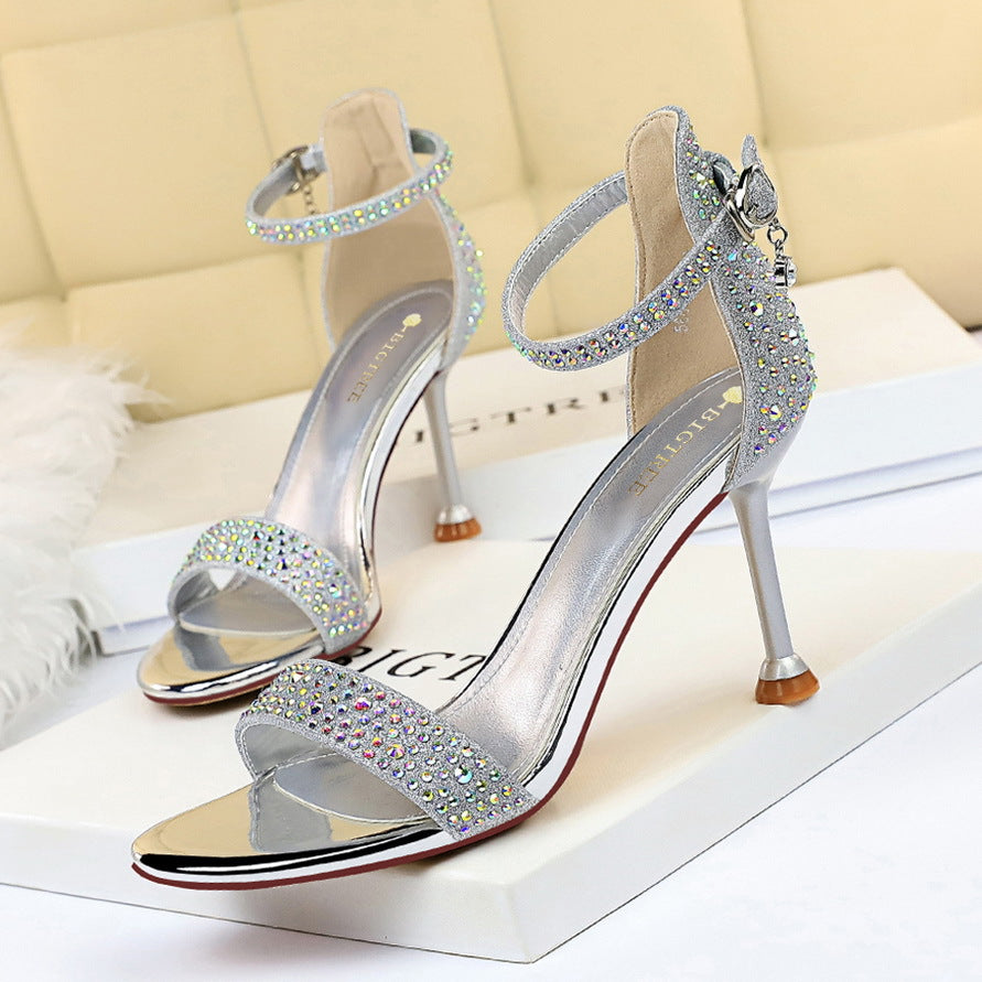 1688-3 European And American Style Sexy Banquet Summer High Heels Women's Shoes Stiletto Heel High Heel Open Toe Rhinestone Sandals