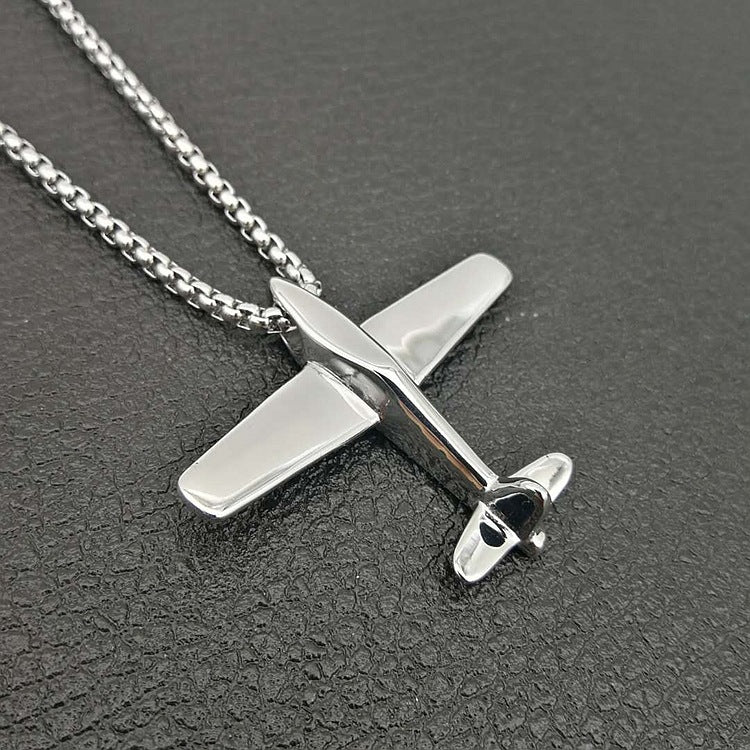 European And American Cross-border Explosions Hip-hop HIPHOP Jewelry Titanium Steel Gold Plated Plane Pendant Necklace