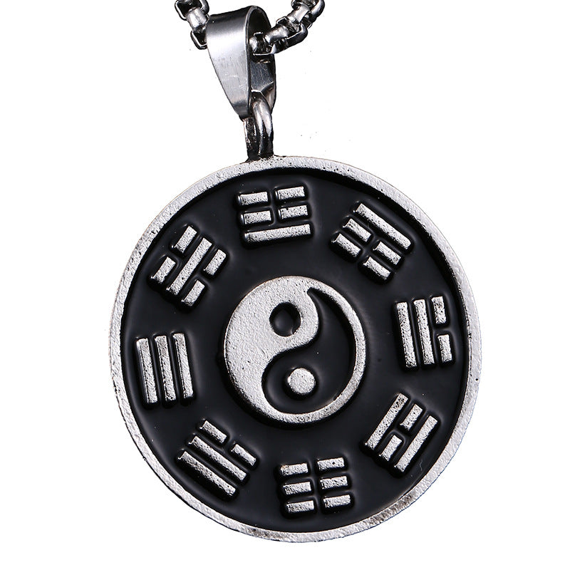 European And American Hot Hip Hop Compasses Vintage Necklace Titanium Steel Men's Chain Tai Chi Simple Stainless Steel Pendant