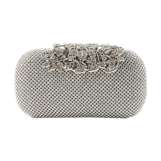 Cross-Border Quality Evening Bag Encrusted With Pure Manual Rhinestone Evening Bag Enlarged Version Flower And Leaf Cover Hand Bag In Stock
