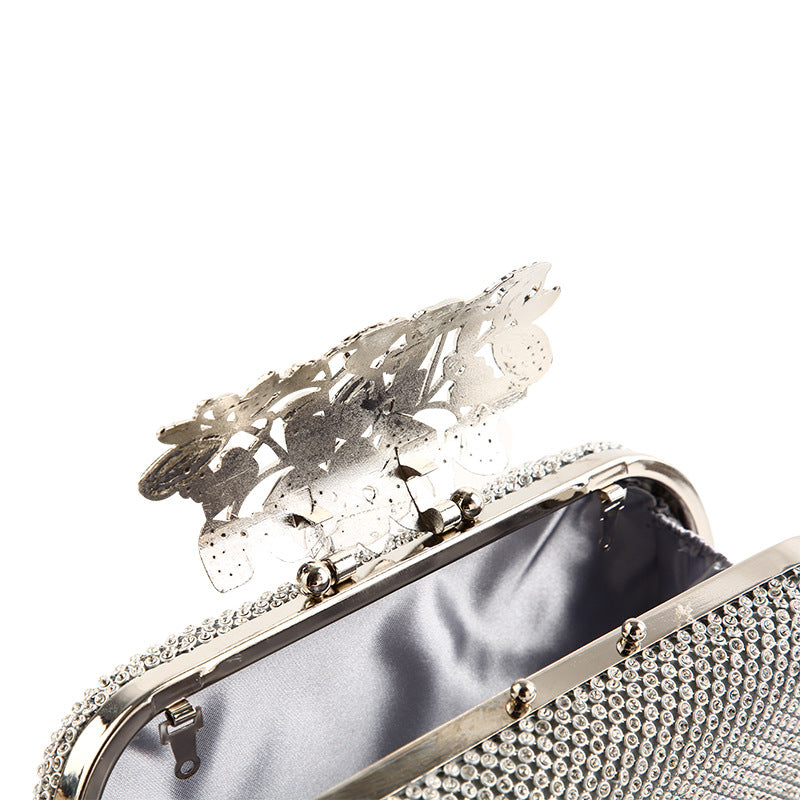 Cross-Border Quality Evening Bag Encrusted With Pure Manual Rhinestone Evening Bag Enlarged Version Flower And Leaf Cover Hand Bag In Stock
