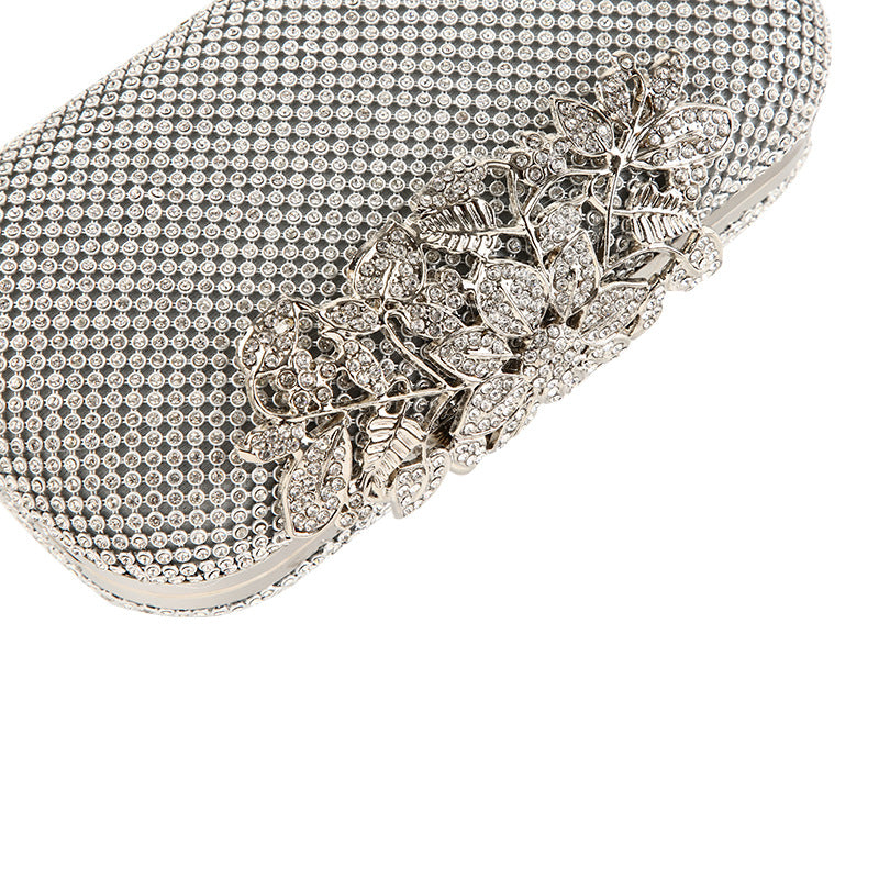 Cross-Border Quality Evening Bag Encrusted With Pure Manual Rhinestone Evening Bag Enlarged Version Flower And Leaf Cover Hand Bag In Stock