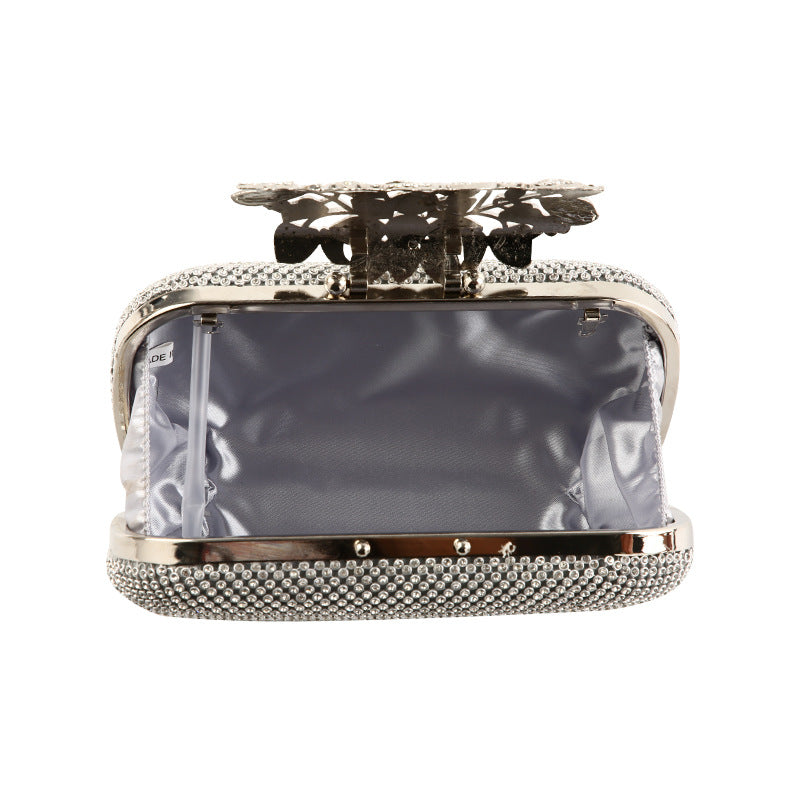 Cross-Border Quality Evening Bag Encrusted With Pure Manual Rhinestone Evening Bag Enlarged Version Flower And Leaf Cover Hand Bag In Stock