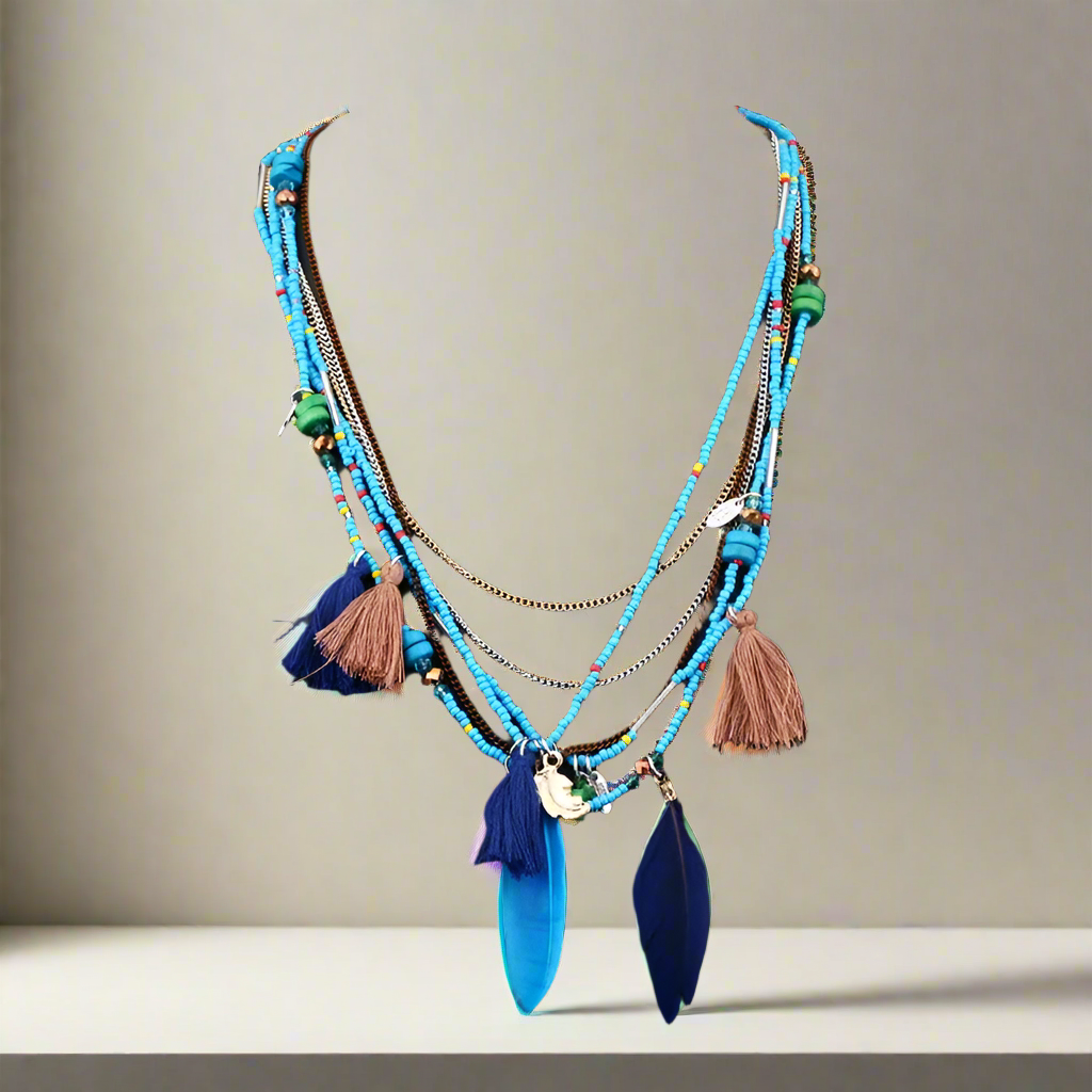 Bohemian Multi-layer Necklace Handmade Beaded Feather
