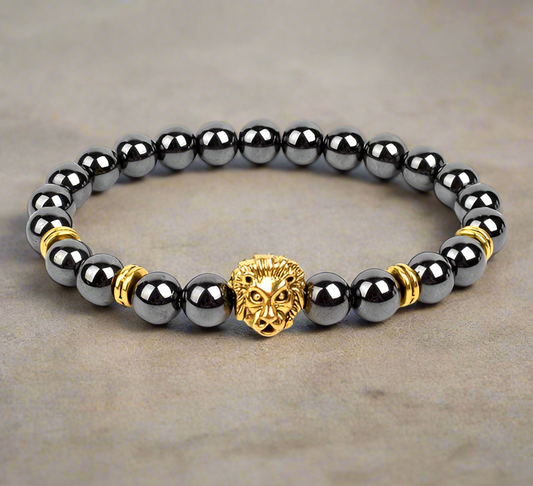 8mm Volcanic Stone Spacer Alloy Lion Head Black Gall Stone