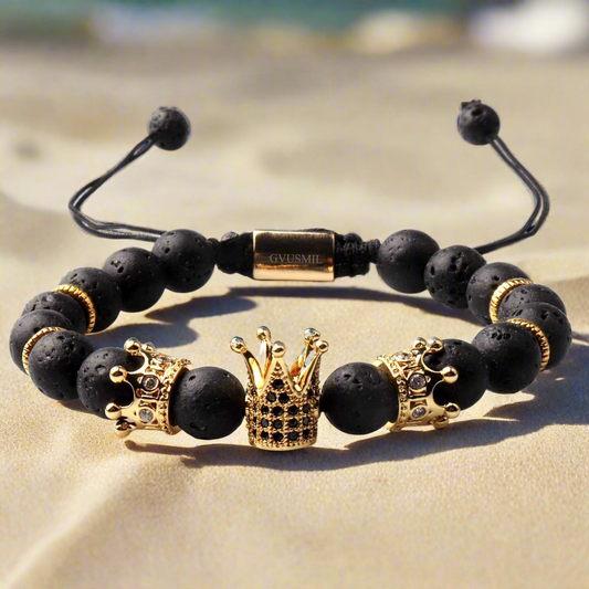 Crown Bracelet Natural Tiger Eye Turquoise Volcanic Stone Hexagonal Diamond-embedded