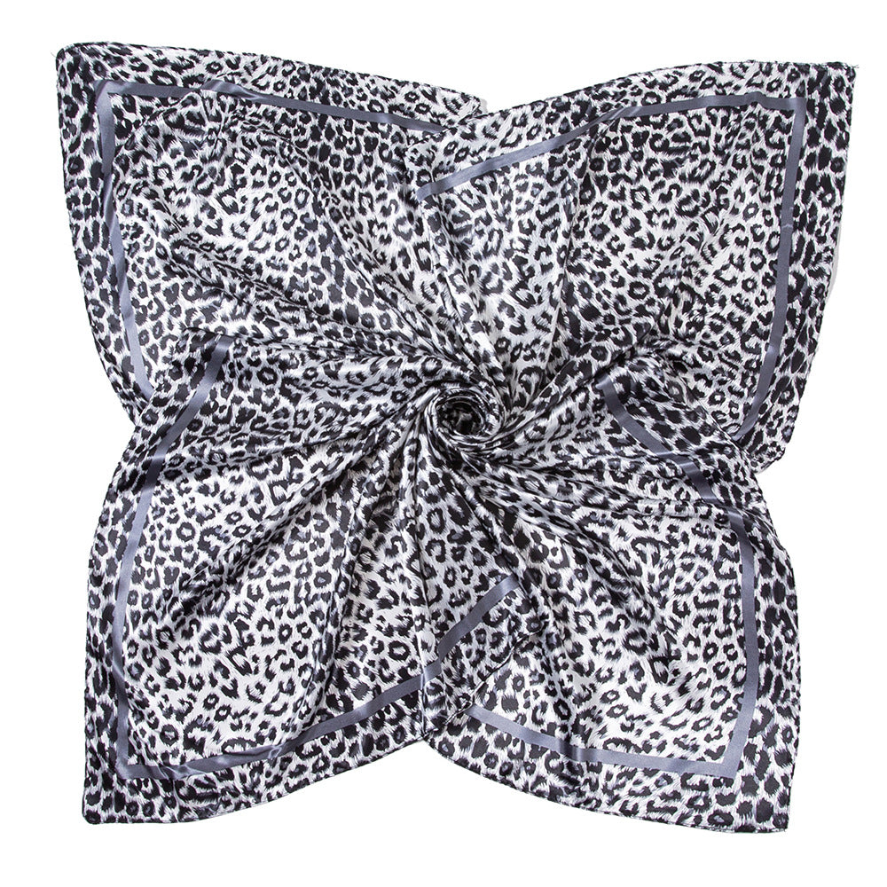 Leopard Print Silk Scarf 90*90cm Large Square Silk Scarf Imitation Silk Scarf Europe And The United States Amazon Leisure Turban