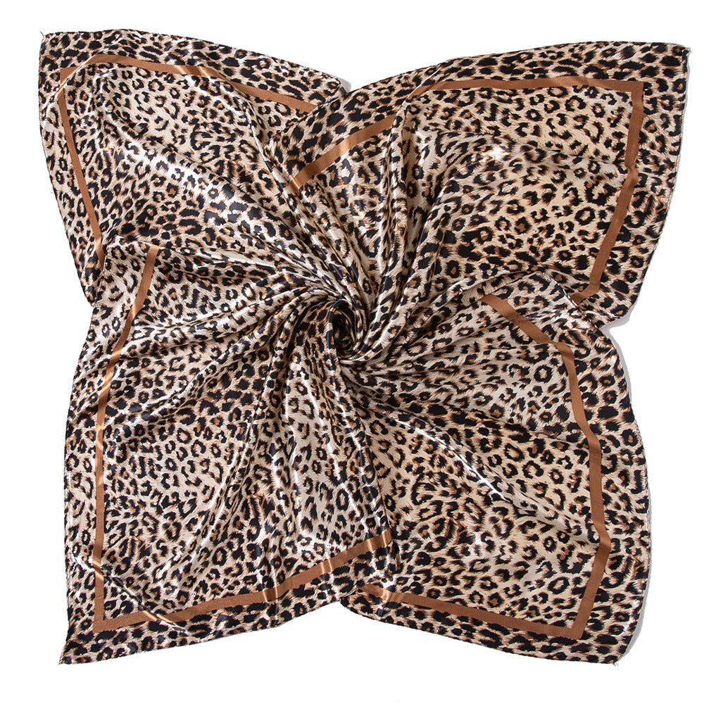 Leopard Print Silk Scarf 90*90cm Large Square Silk Scarf Imitation Silk Scarf Europe And The United States Amazon Leisure Turban