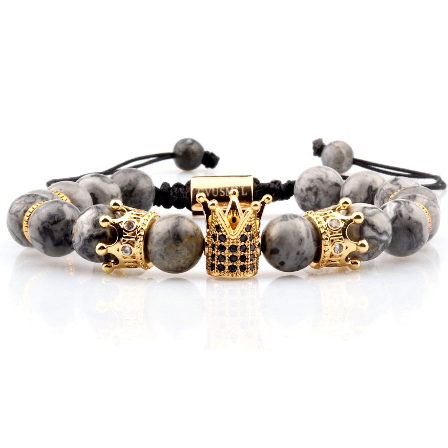 Crown Bracelet Natural Tiger Eye Turquoise Volcanic Stone Hexagonal Diamond-embedded Yoga Bracelet Micro-inlaid Buddha Beads Crown Bracelet