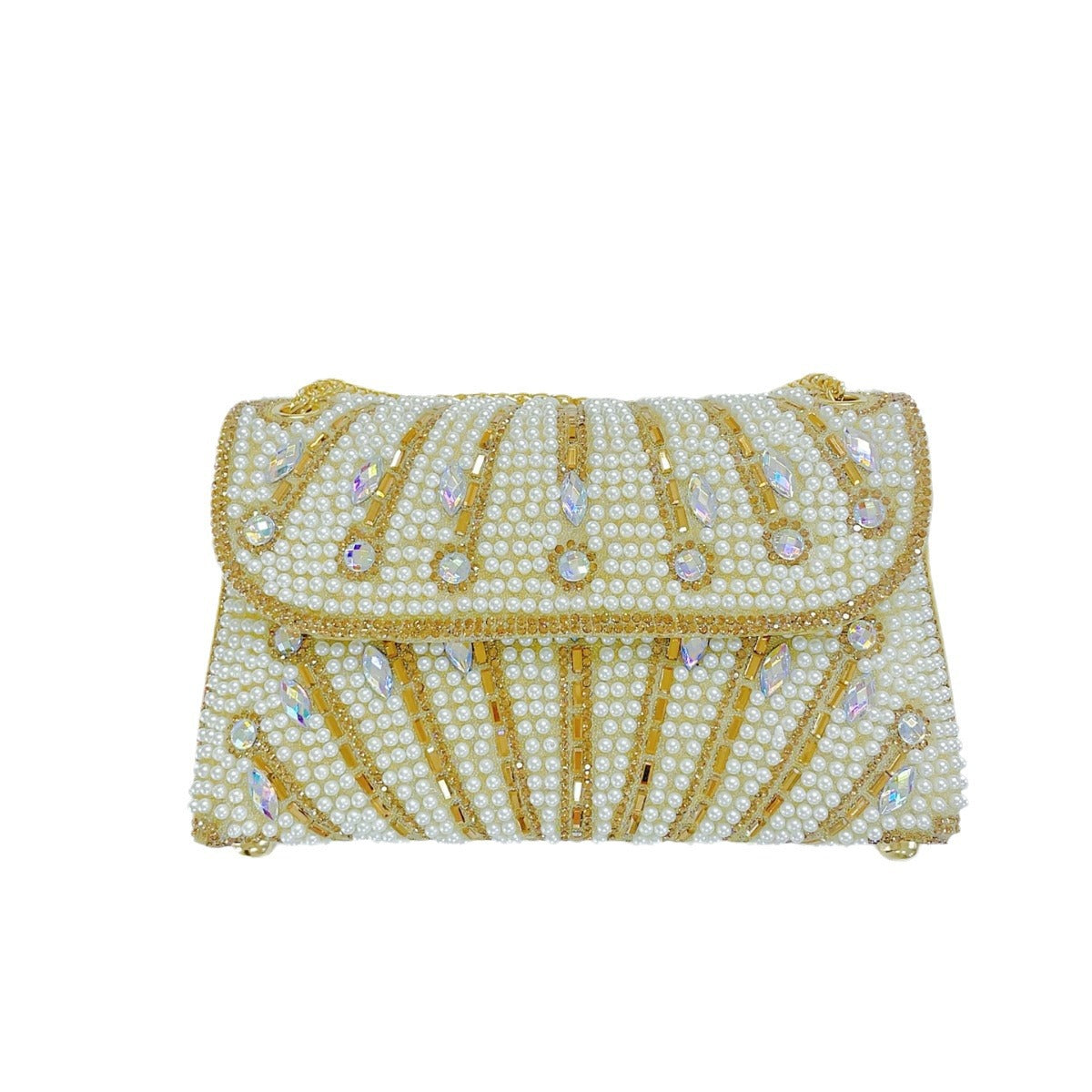 New Cross-border Foreign Trade Handmade Pearl Underarm Bag Banquet Rhinestone Small Square Bag Clutch Bag Shoulder Crossbody Evening Bag