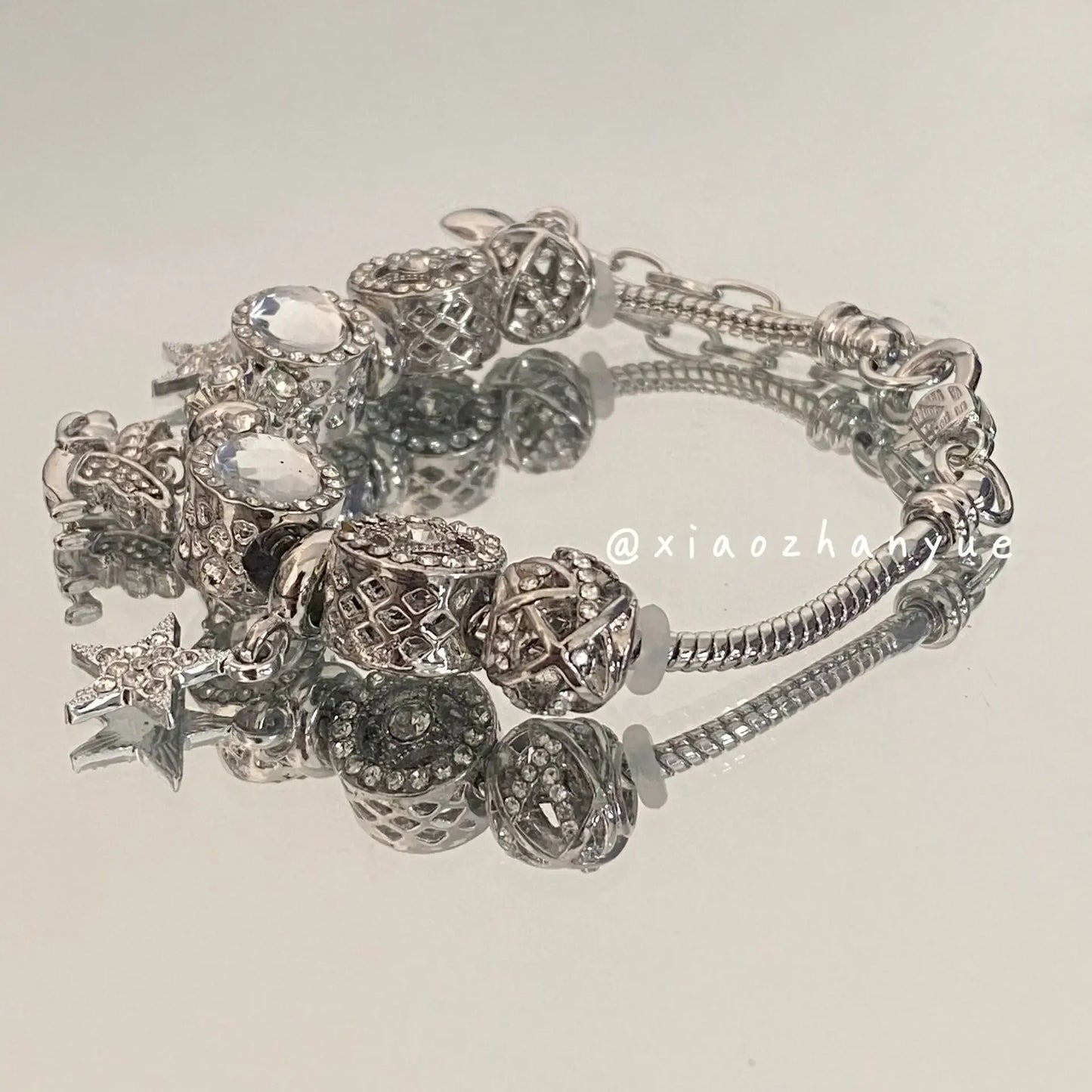Ins Niche Light Luxury Vintage Panjia Style Bracelet Women's White Glazed Beads Five-pointed Star Angel Pendant Bracelet