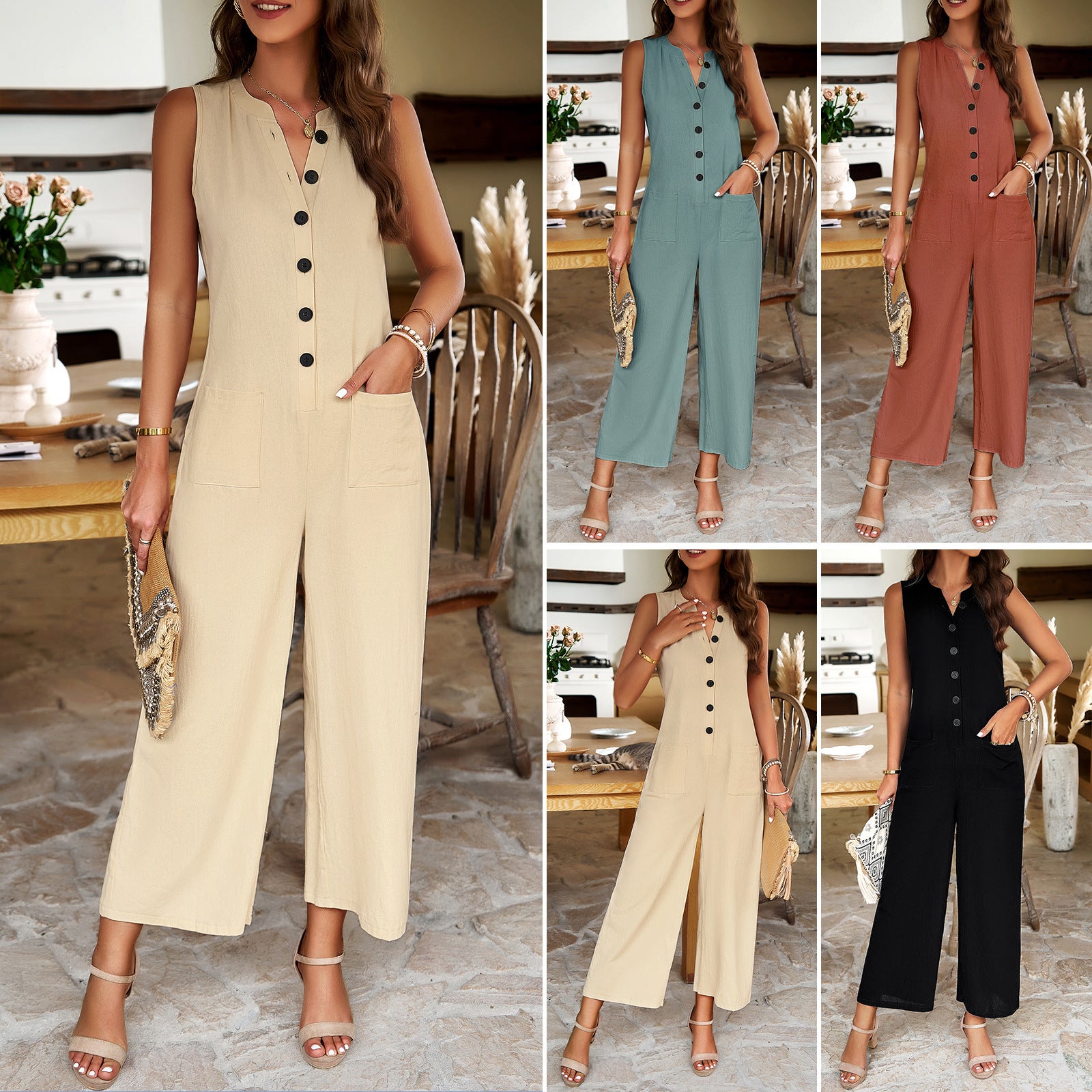 Diyun Temu Amazon Cross-border European And American Women's Clothing 2024 Spring And Summer Foreign Trade Elegant Solid Color One-piece Trousers