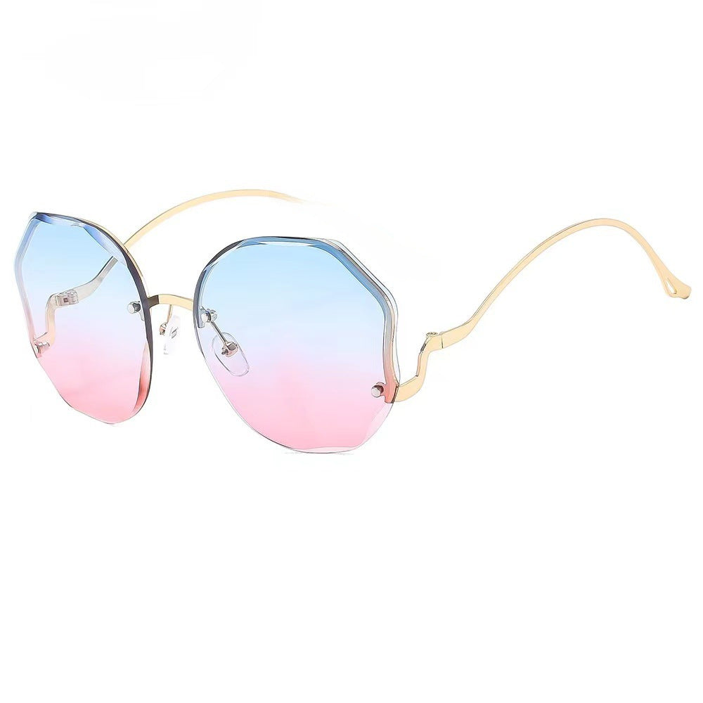 New Fashion Borderless Cutting Sunglasses Female Multi-deformation Metal Arc Mirror Leg Net Red Street Photo Sunglasses