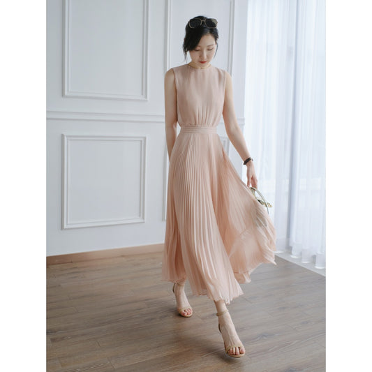 Ruthless Beauty Ruthless Temperament! Romantic Elegant Summer Gentle Powder Pleated Skirt High Waist Elegant Fairy Vest Dress