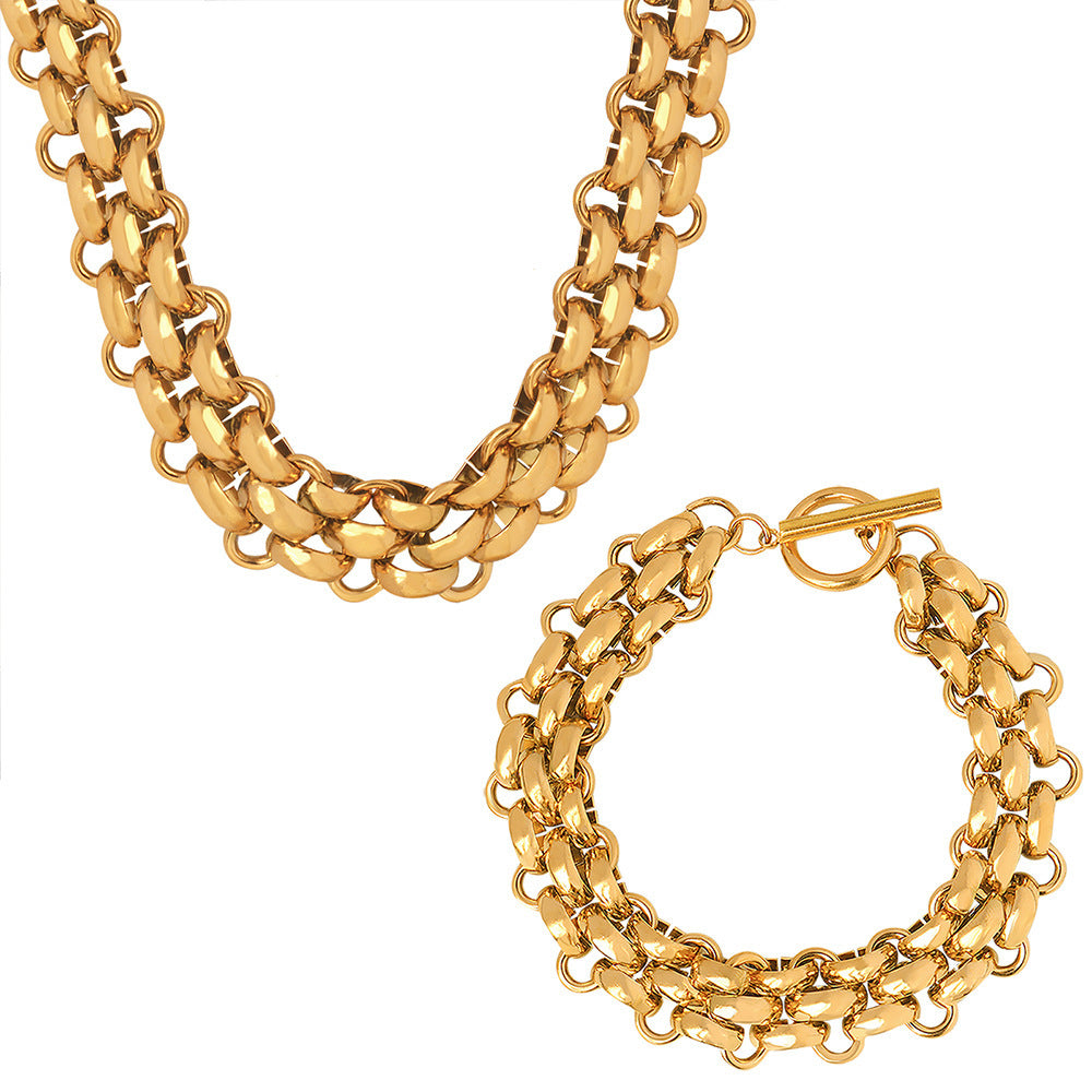 Europe And The United States Exaggerated Metal OTbuckle Bracelet Necklace Jewelry Suit Cross-border Joker Thick Chain Niche Jewelry Wholesale