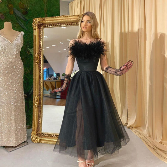 2022 Spring And Summer New European And American Foreign Trade Women's Clothing Amazon Independent Station Ebay Feather Strap Mesh Evening Dress