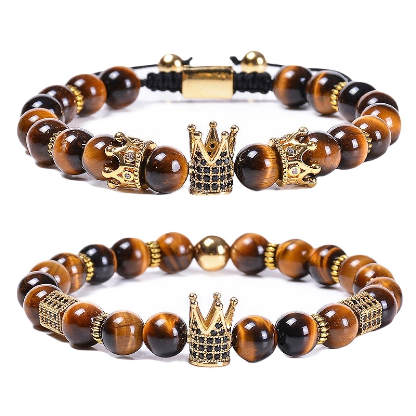 Crown Bracelet Natural Tiger Eye Turquoise Volcanic Stone Hexagonal Diamond-embedded Yoga Bracelet Micro-inlaid Buddha Beads Crown Bracelet