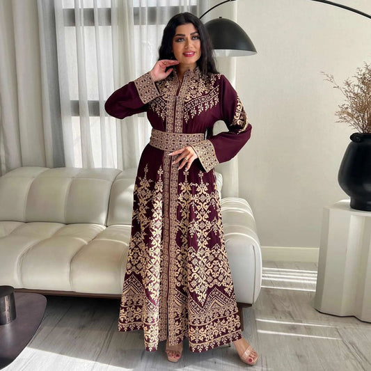 XQY500371 Jalabiya Arab Cross-border Dubai New Printed Zipper Robe Ethnic Style Dress