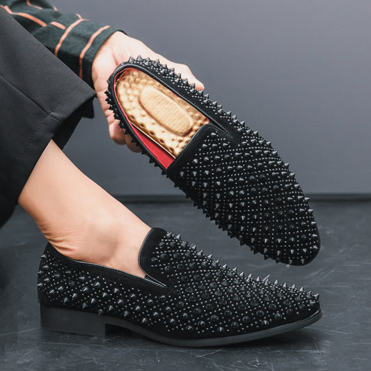 Leather Shoes Men's British Pointed Rhinestone Sequin Foot Set Business Korean Style Fashionable Shoes Men's Shoes For Wedding Stylist