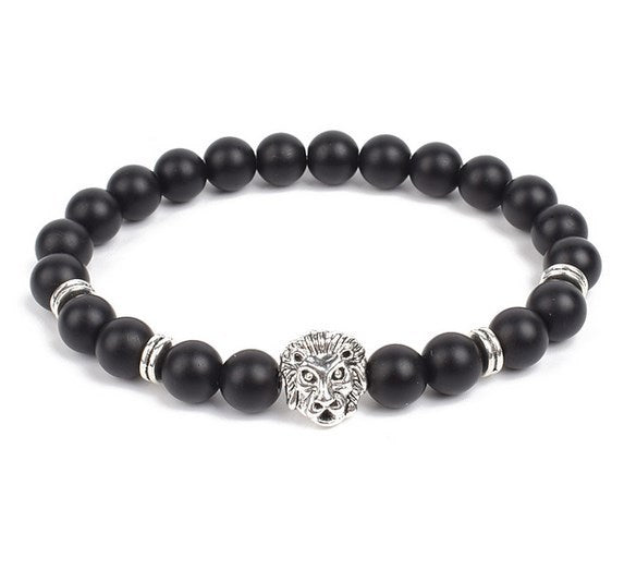 8mm Volcanic Stone Spacer Alloy Lion Head Black Gall Stone Yoga Bracelet DIY Cross-border Supply Buddha Beads Bracelet