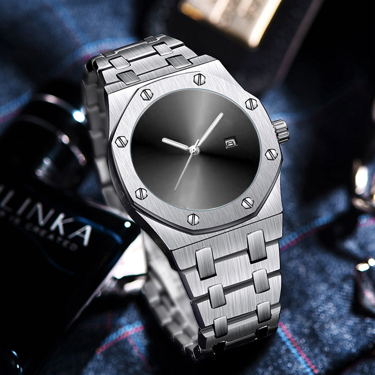 PINTIME/product Time Foreign Trade Cross-border E-commerce Men's Watch Personality Creative Trendy Black Technology Cool Steel Belt Watch