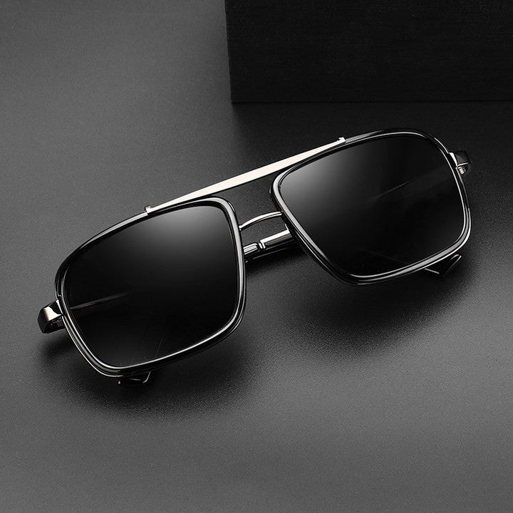 Cross-Border New Harley Sunglasses, Fashionable Driving Glasses, Retro Thickened Edge Double Bridge Metal Punk Men's Sunglasses