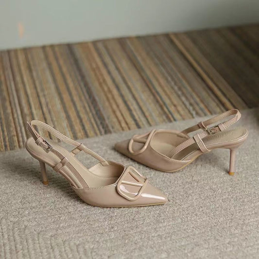 High Heels Women's French Style Spring And Summer Shallow Mouth Wedding Shoes Plus Size Fashion 2024 Nude Chanel Style All-match Thin Heel Baotou