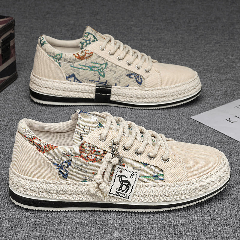 Canvas Shoes Men's Shoes Summer Breathable Trendy Corduroy Flat Shoes Men's Casual Lightweight Thin Old Beijing Cloth Shoes