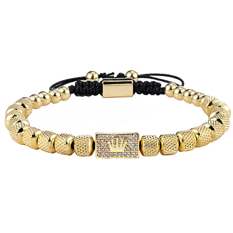 European And American Cross-border Crown Stainless Steel Beaded Pineapple Beads Bracelet For Men And Women Woven Adjustable Bracelet Three-piece Set