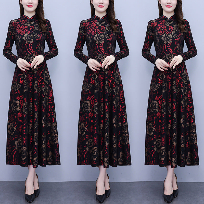 Floral Mid-length Dress Women's 2024 Spring New Korean Style Western Style Wide Lady Slimming A- Line Skirt Fashion