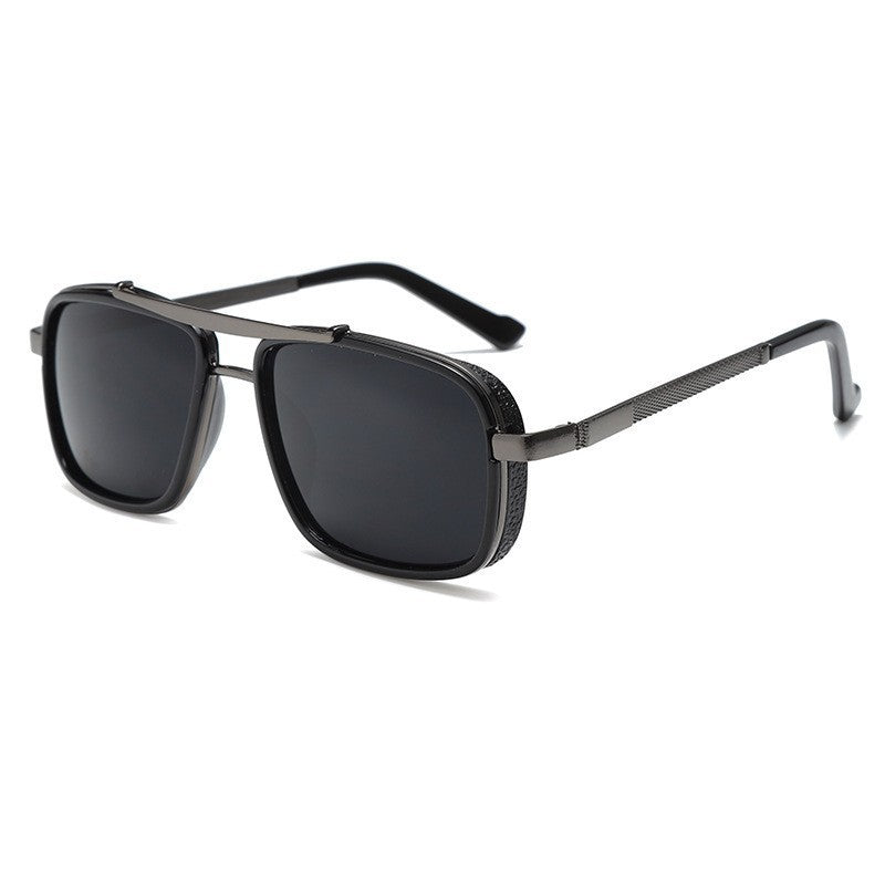 Cross-Border New Harley Sunglasses, Fashionable Driving Glasses, Retro Thickened Edge Double Bridge Metal Punk Men's Sunglasses
