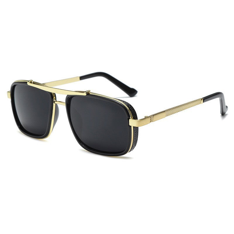 Cross-Border New Harley Sunglasses, Fashionable Driving Glasses, Retro Thickened Edge Double Bridge Metal Punk Men's Sunglasses