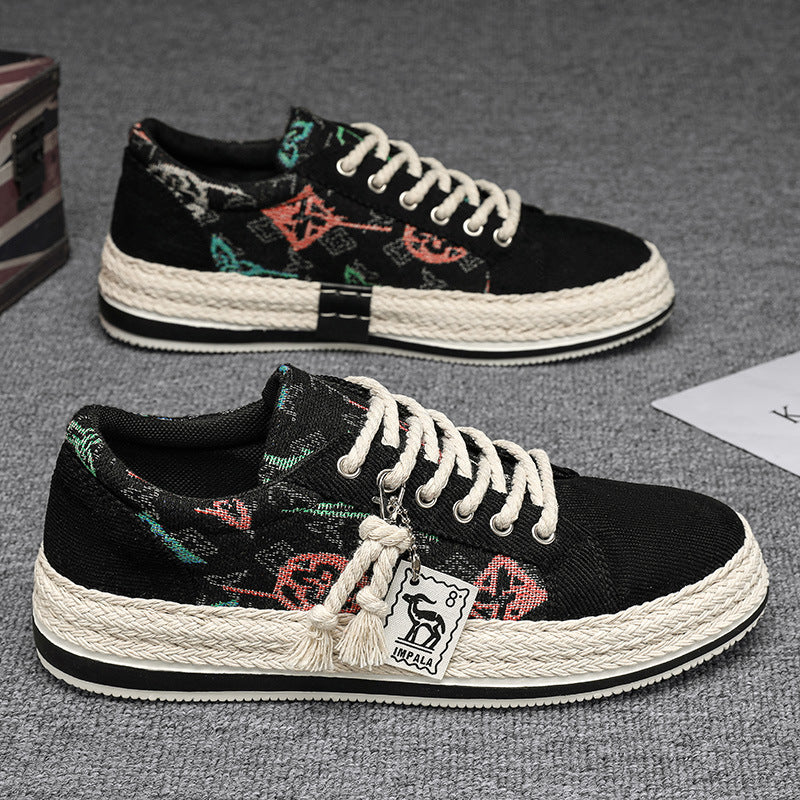 Canvas Shoes Men's Shoes Summer Breathable Trendy Corduroy Flat Shoes Men's Casual Lightweight Thin Old Beijing Cloth Shoes