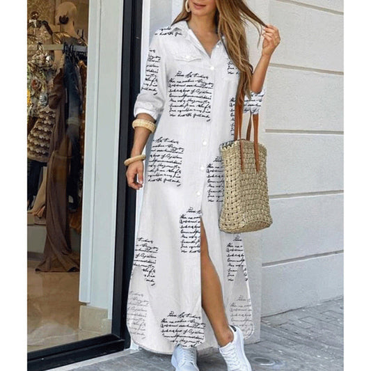 Cross-border Women's Clothing Amazon 2024 Europe And The United States Spring And Summer New Printed Long Sleeve Dress Fashion Sexy Shirt Skirt