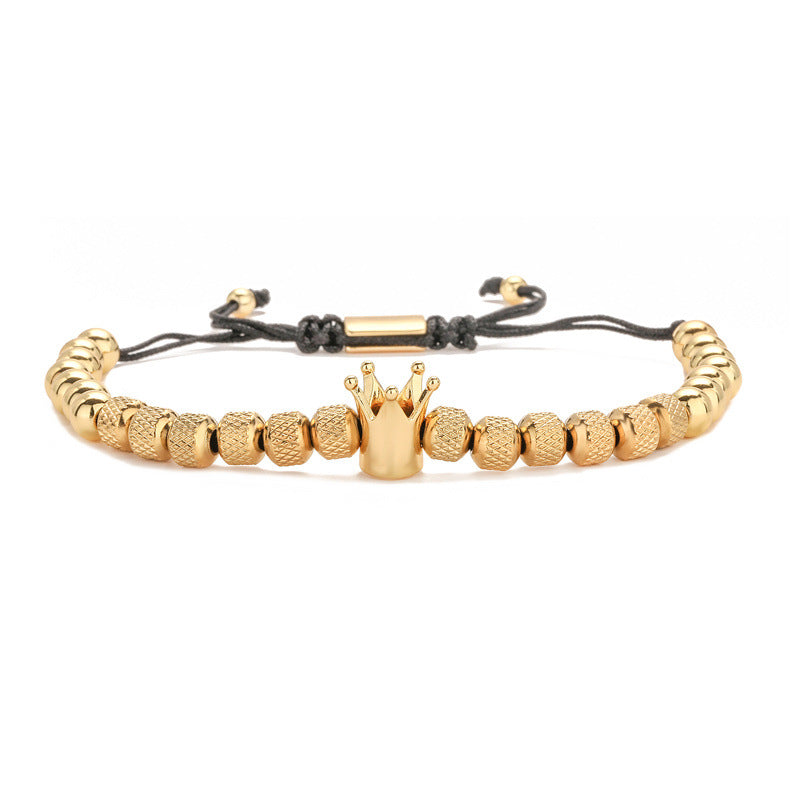 European And American Retro Copper Crown Bracelet Stainless Steel Beaded Pineapple Beads Bracelet Men's And Women's Woven Adjustable Bracelet