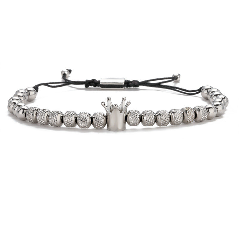 European And American Retro Copper Crown Bracelet Stainless Steel Beaded Pineapple Beads Bracelet Men's And Women's Woven Adjustable Bracelet