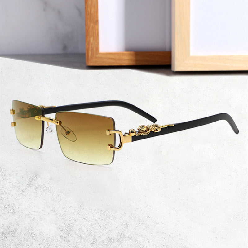 2023 New Fashion Frameless Cut Square Sunglasses Men And Women Trendy Personality Leopard Glasses Leg Cross-border Glasses Wholesale