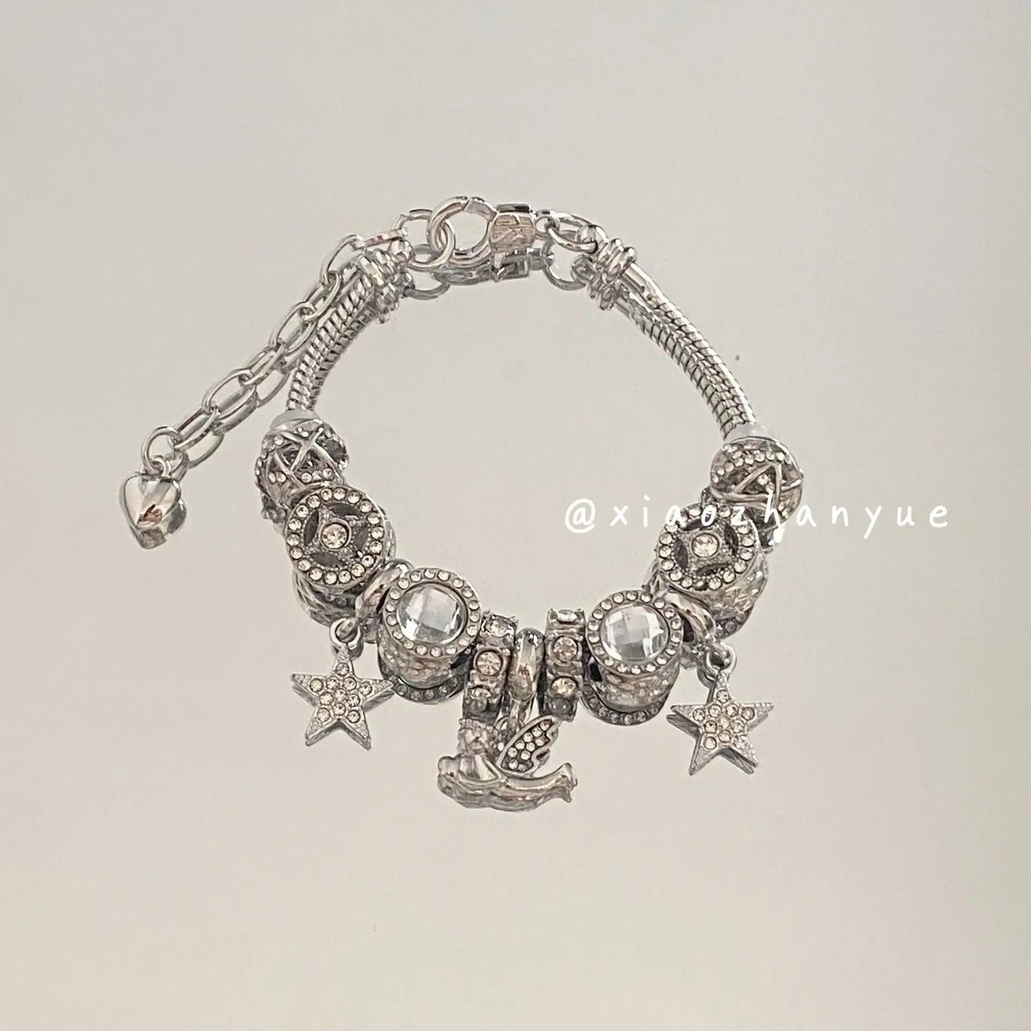 Ins Niche Light Luxury Vintage Panjia Style Bracelet Women's White Glazed Beads Five-pointed Star Angel Pendant Bracelet