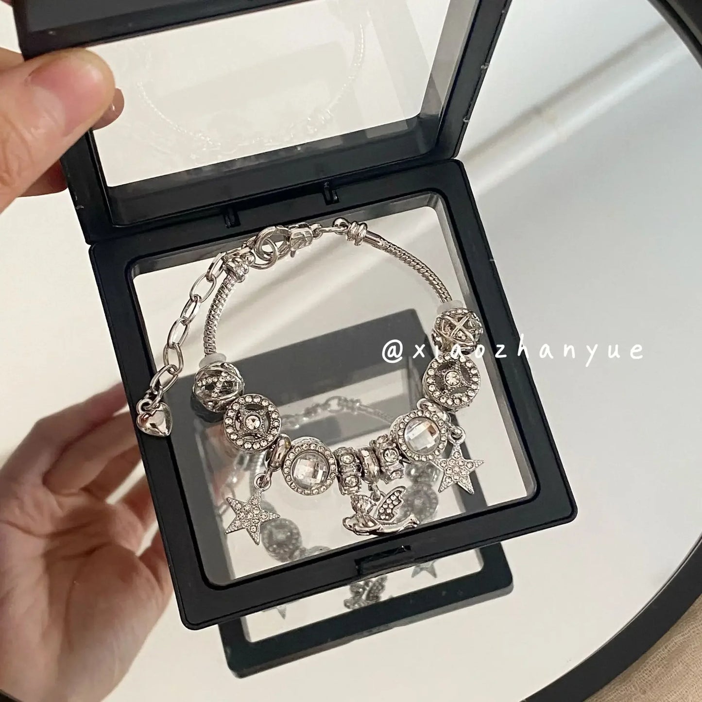 Ins Niche Light Luxury Vintage Panjia Style Bracelet Women's White Glazed Beads Five-pointed Star Angel Pendant Bracelet