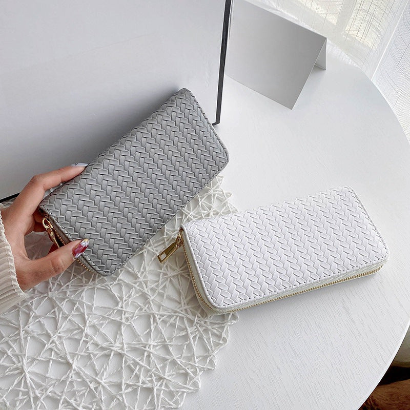 European And American Style Fashion PU Leather Woven Wallet Coin Wallet New Fashionable Women's Wallet Mid-length Zipper Clutch