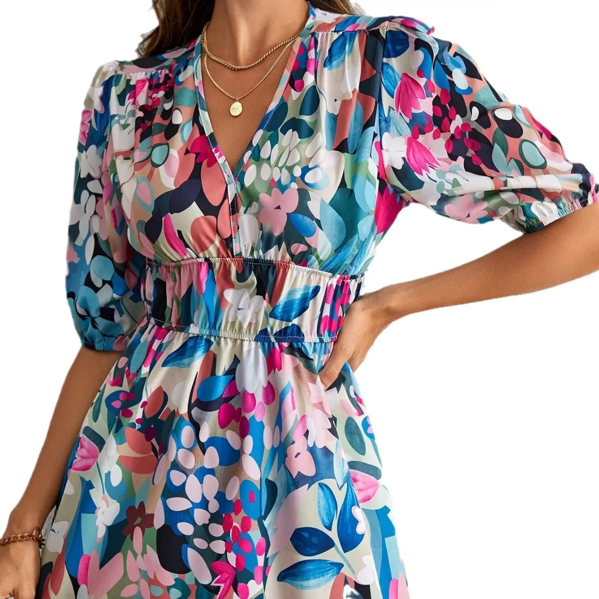 2023 Fashionable Printed Women's Dress Amazon Cross-Border Independent Station Premium Quality Clothing For All Seasons