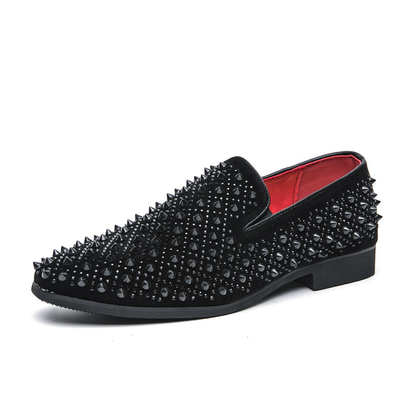 Leather Shoes Men's British Pointed Rhinestone Sequin Foot Set Business Korean Style Fashionable Shoes Men's Shoes For Wedding Stylist