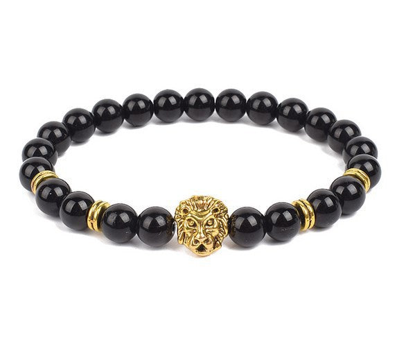 8mm Volcanic Stone Spacer Alloy Lion Head Black Gall Stone Yoga Bracelet DIY Cross-border Supply Buddha Beads Bracelet