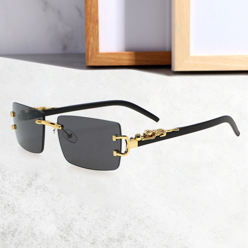 2023 New Fashion Frameless Cut Square Sunglasses Men And Women Trendy Personality Leopard Glasses Leg Cross-border Glasses Wholesale