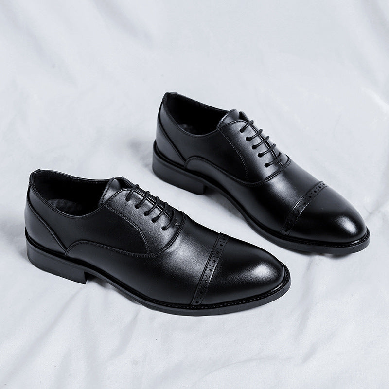 Men's Leather Shoes Pointed British Style Derby Shoes Casual Three-joint Business Formal Dress Bridegroom Wedding Shoes 8166-R