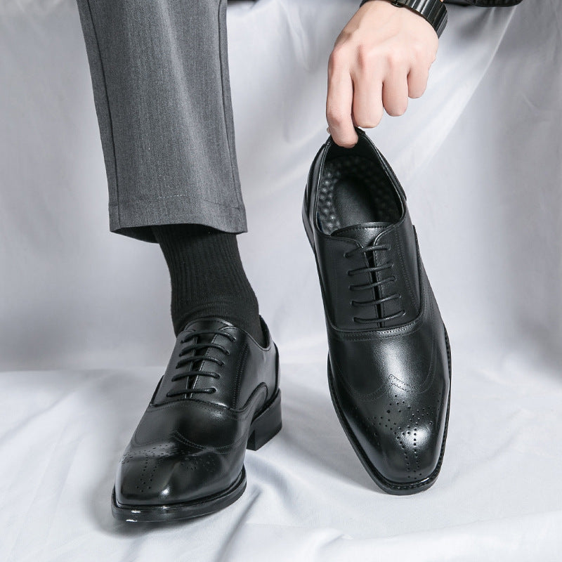 Factory Outlet Bullock Leather Shoes Men's Carved British Style Korean Wedding Groom Shoes Hair Stylist Tassel Men's Shoes