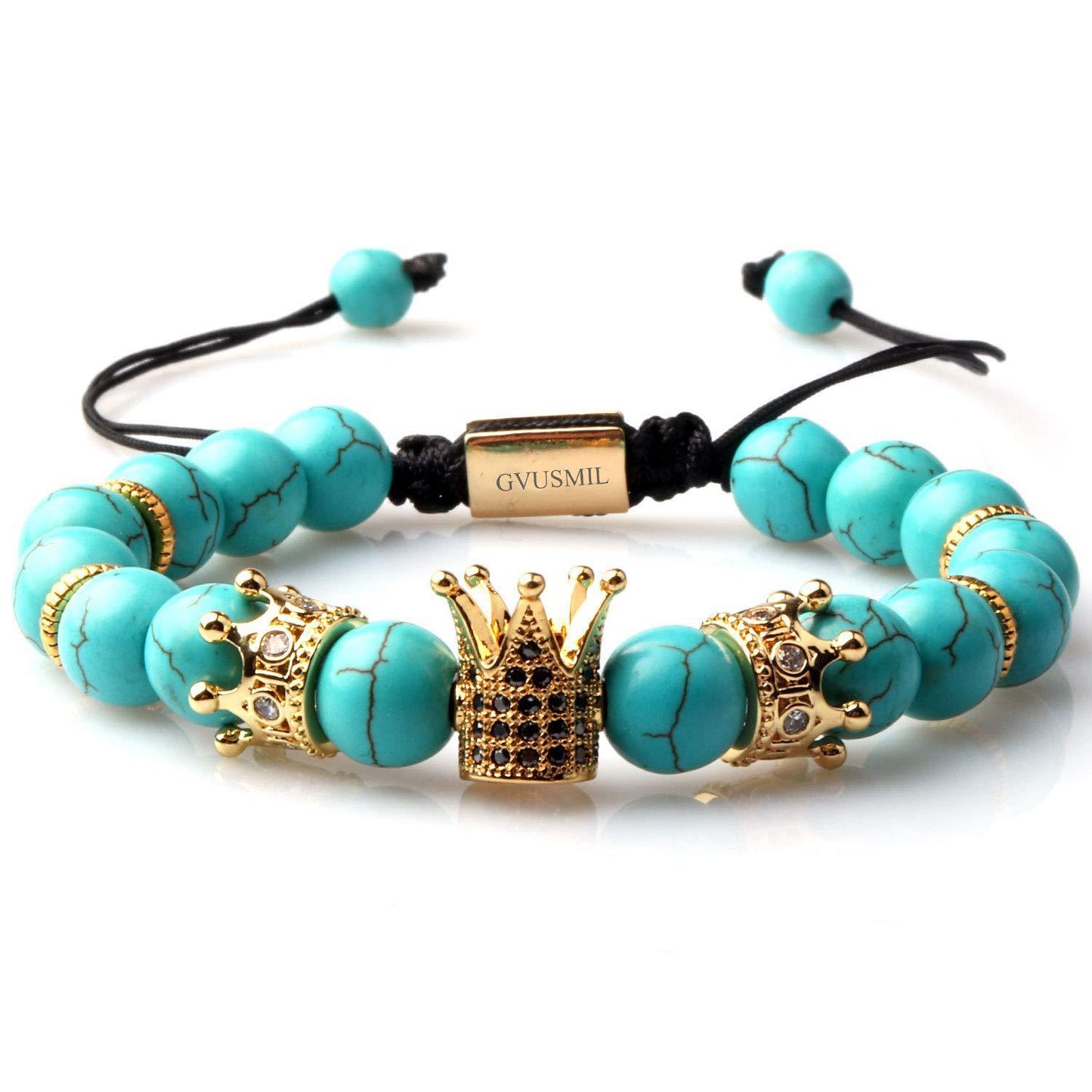 Crown Bracelet Natural Tiger Eye Turquoise Volcanic Stone Hexagonal Diamond-embedded Yoga Bracelet Micro-inlaid Buddha Beads Crown Bracelet