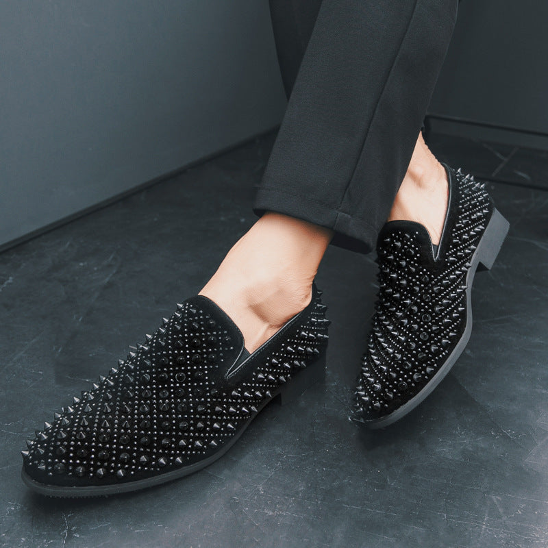 Leather Shoes Men's British Pointed Rhinestone Sequin Foot Set Business Korean Style Fashionable Shoes Men's Shoes For Wedding Stylist