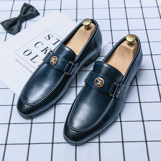 Cross-border Large Size Business Formal Loafers Korean Style Men's Solid Color Leather Shoes Fashionable Office Lazy Shoes For Men