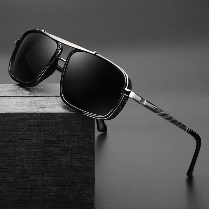 Cross-Border New Harley Sunglasses, Fashionable Driving Glasses, Retro Thickened Edge Double Bridge Metal Punk Men's Sunglasses
